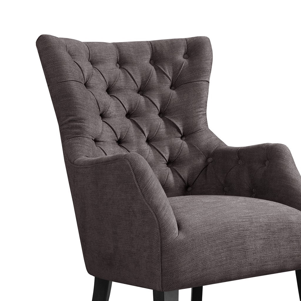 Hannah Button Tufted Brown Wing Chair