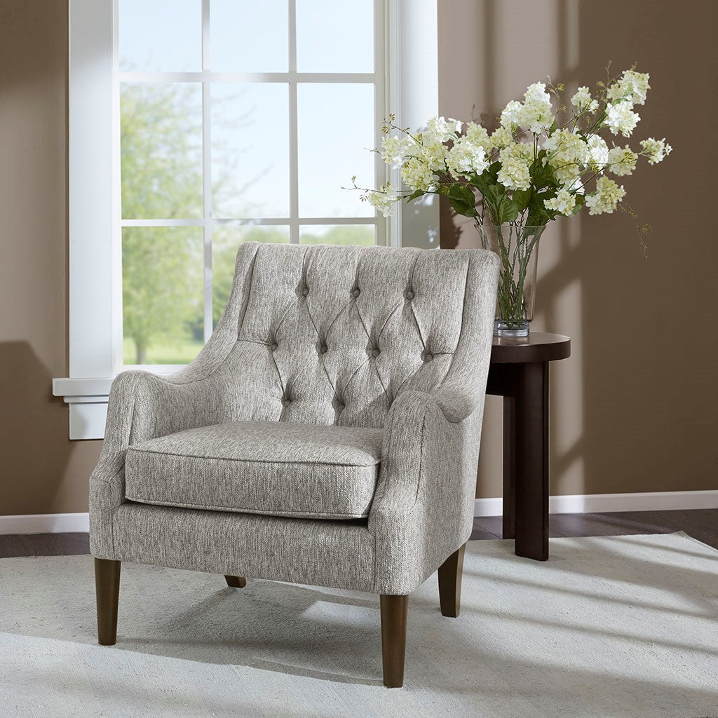 Qwen Button Tufted Grey Accent Chair