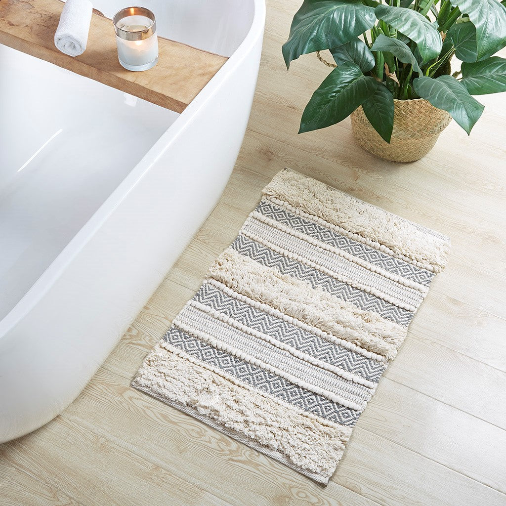 Asher Woven Texture Stripe Bath Rug