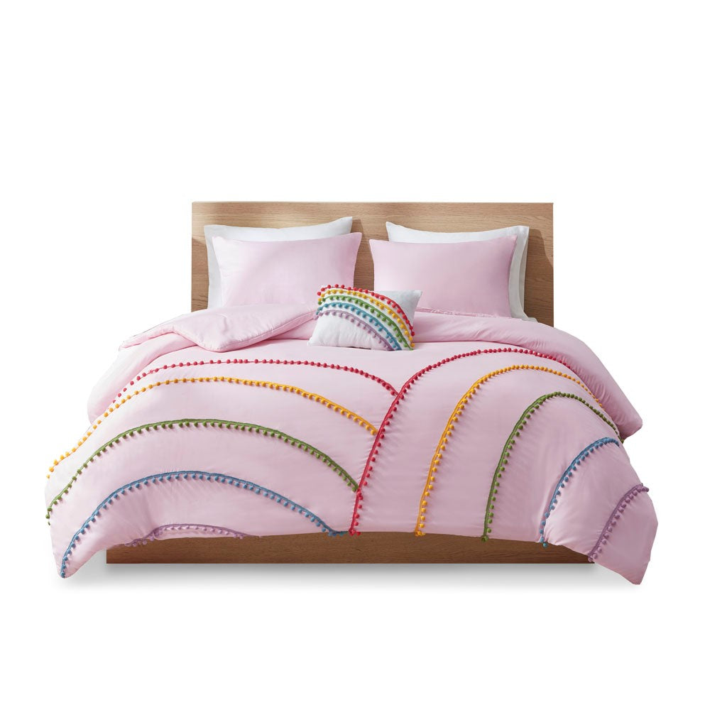 Juniper Rainbow Comforter Set With Pompom Trim