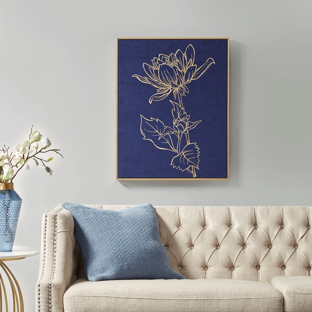 Velvet Lotus Framed Velour Canvas with Gold Foil