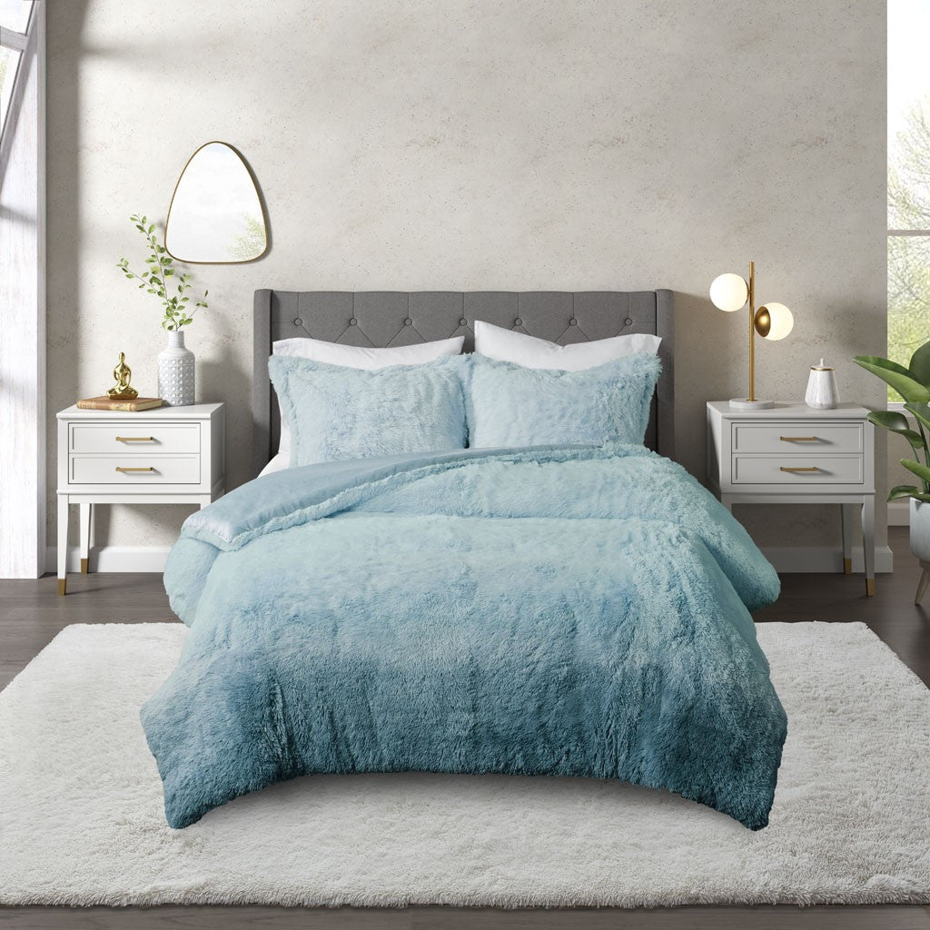 Cleo Ombre Shaggy Fur Comforter Set