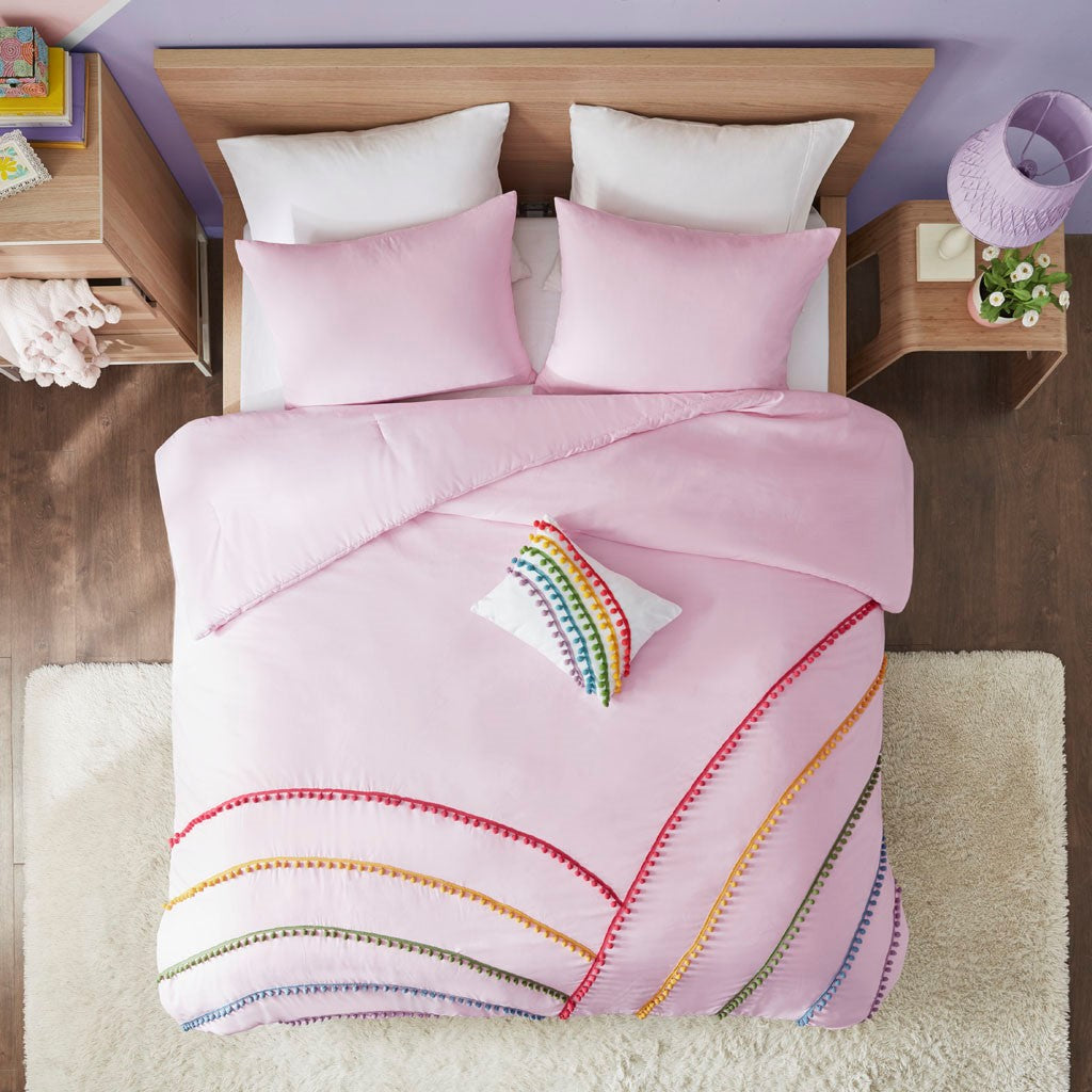 Juniper Rainbow Comforter Set With Pompom Trim