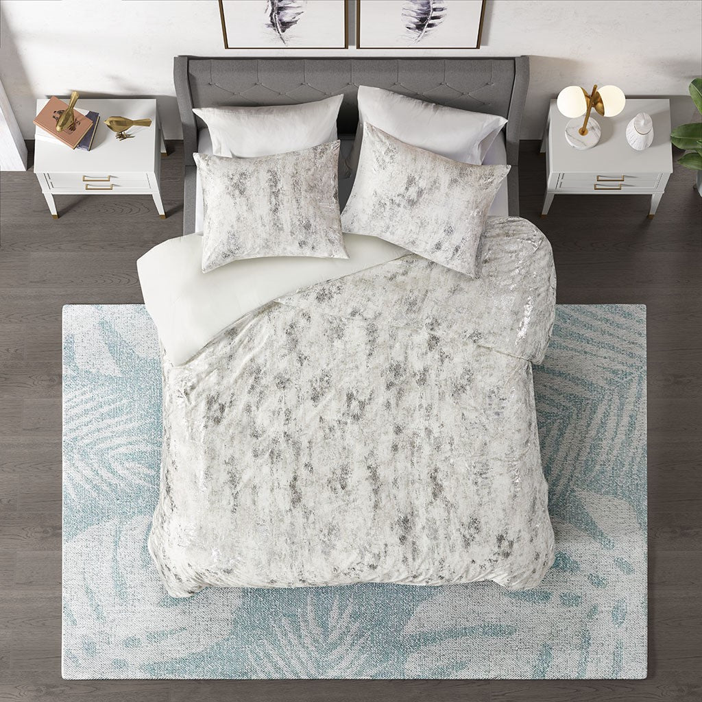 Pearl Metallic Printed Velvet Comforter Set