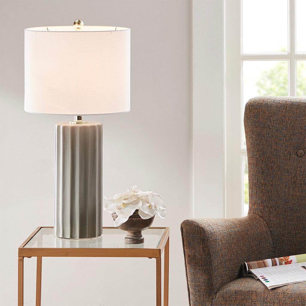 Glendale Ceramic Ribbed Grey Table Lamp