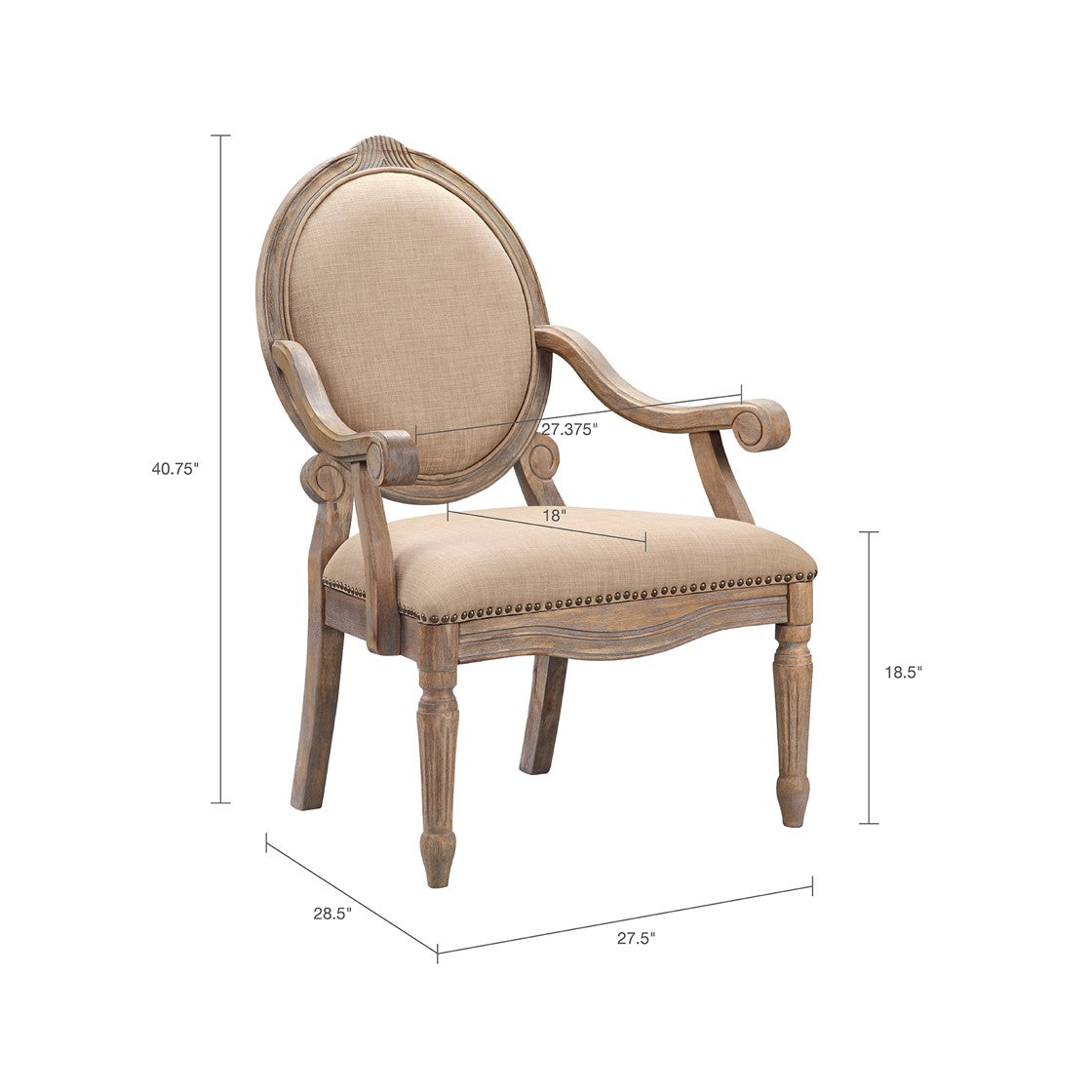 Brentwood Exposed Beige Wood Arm Chair