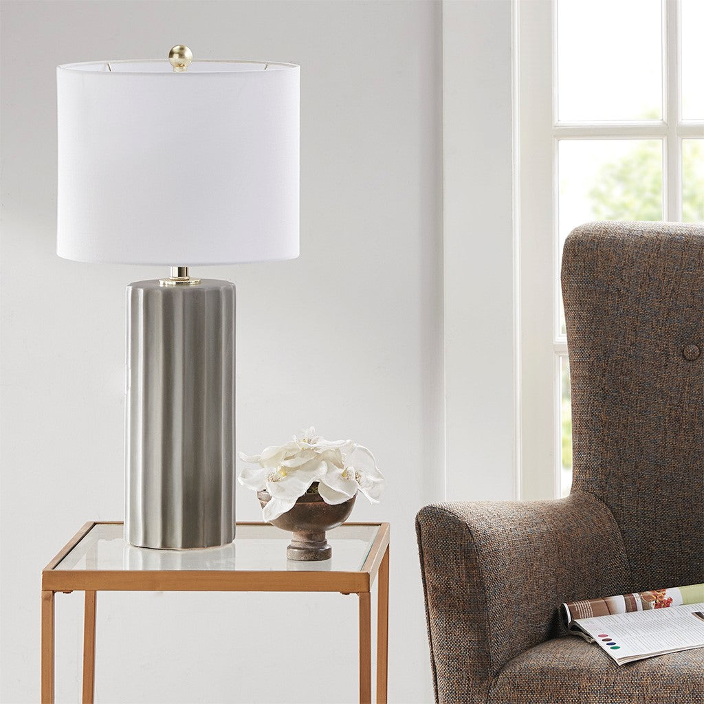 Glendale Ceramic Ribbed Grey Table Lamp