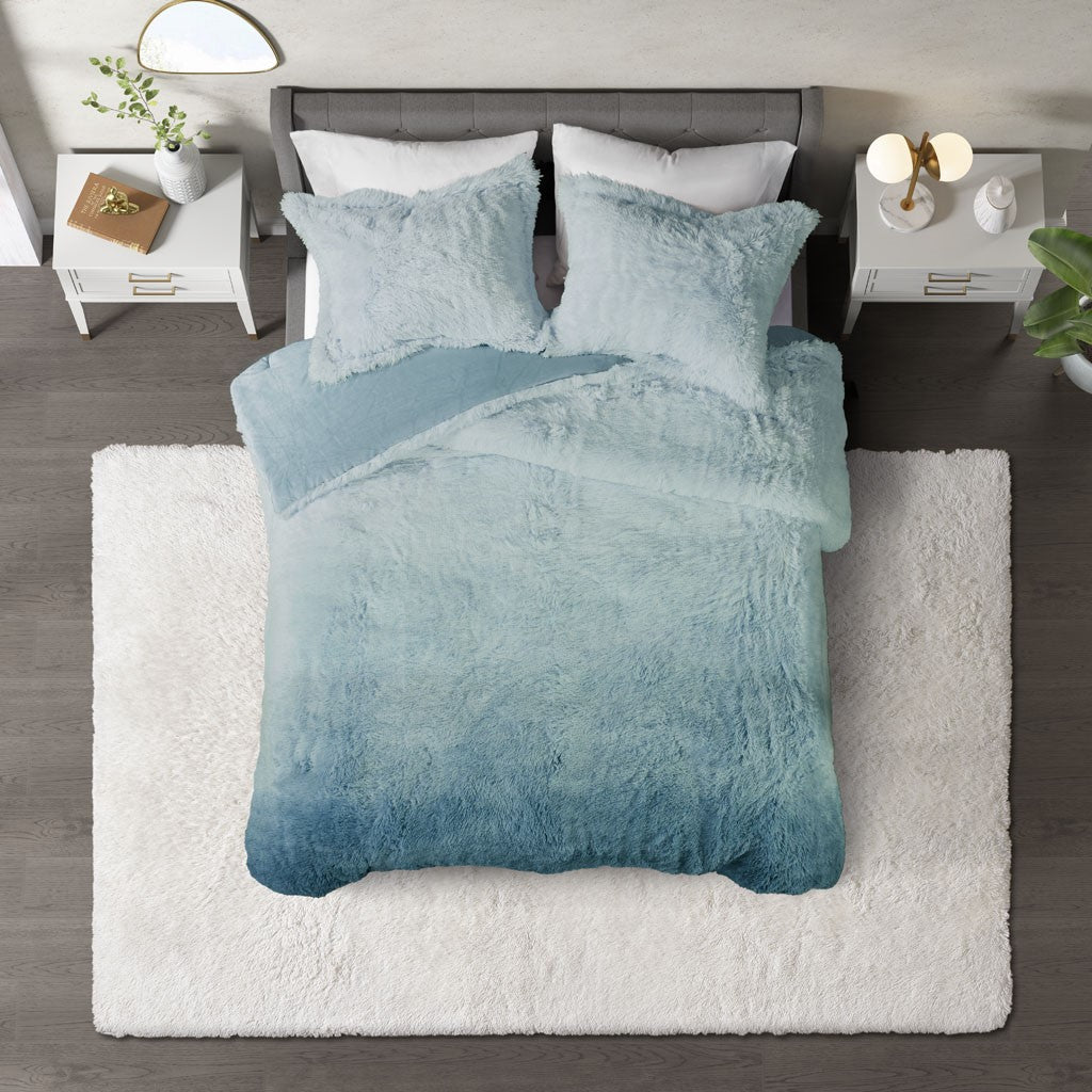 Cleo Ombre Shaggy Fur Comforter Set