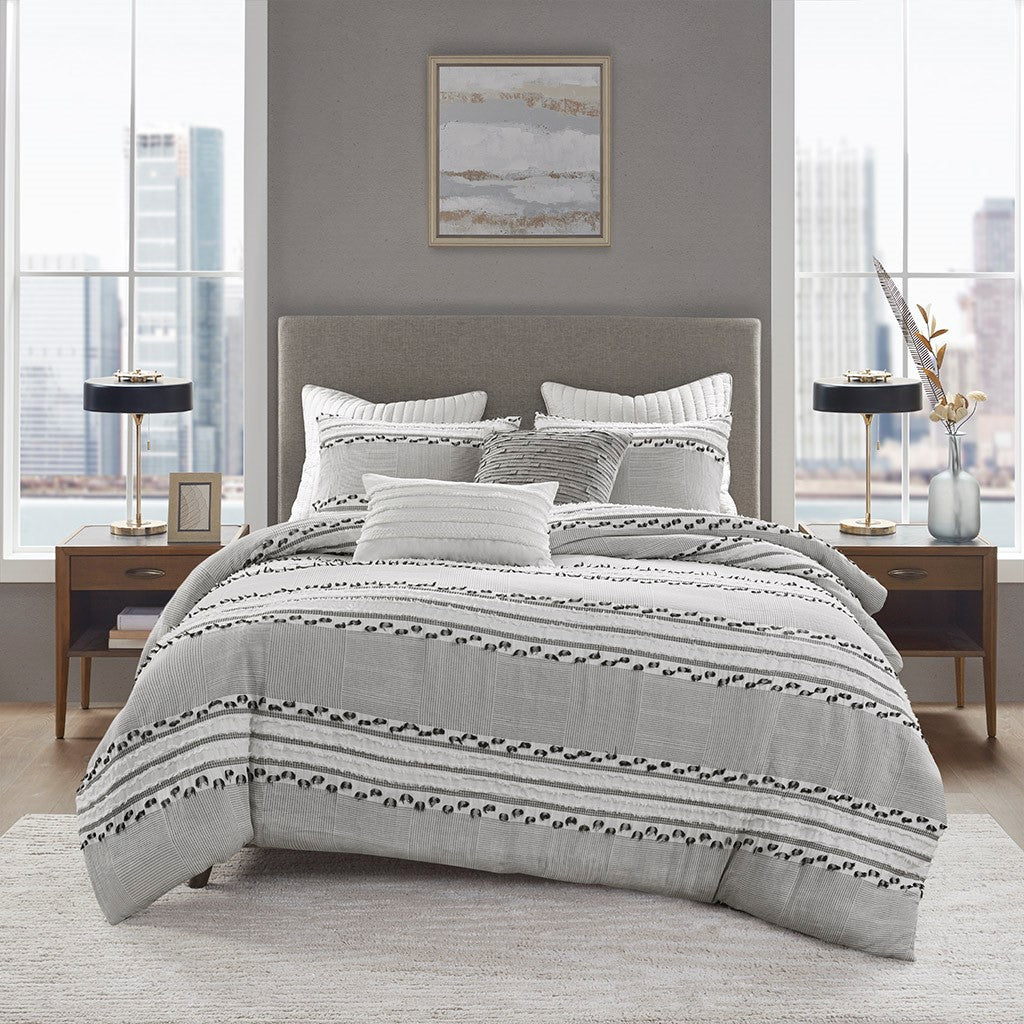 Lennon Organic Cotton Jacquard Duvet Cover Set