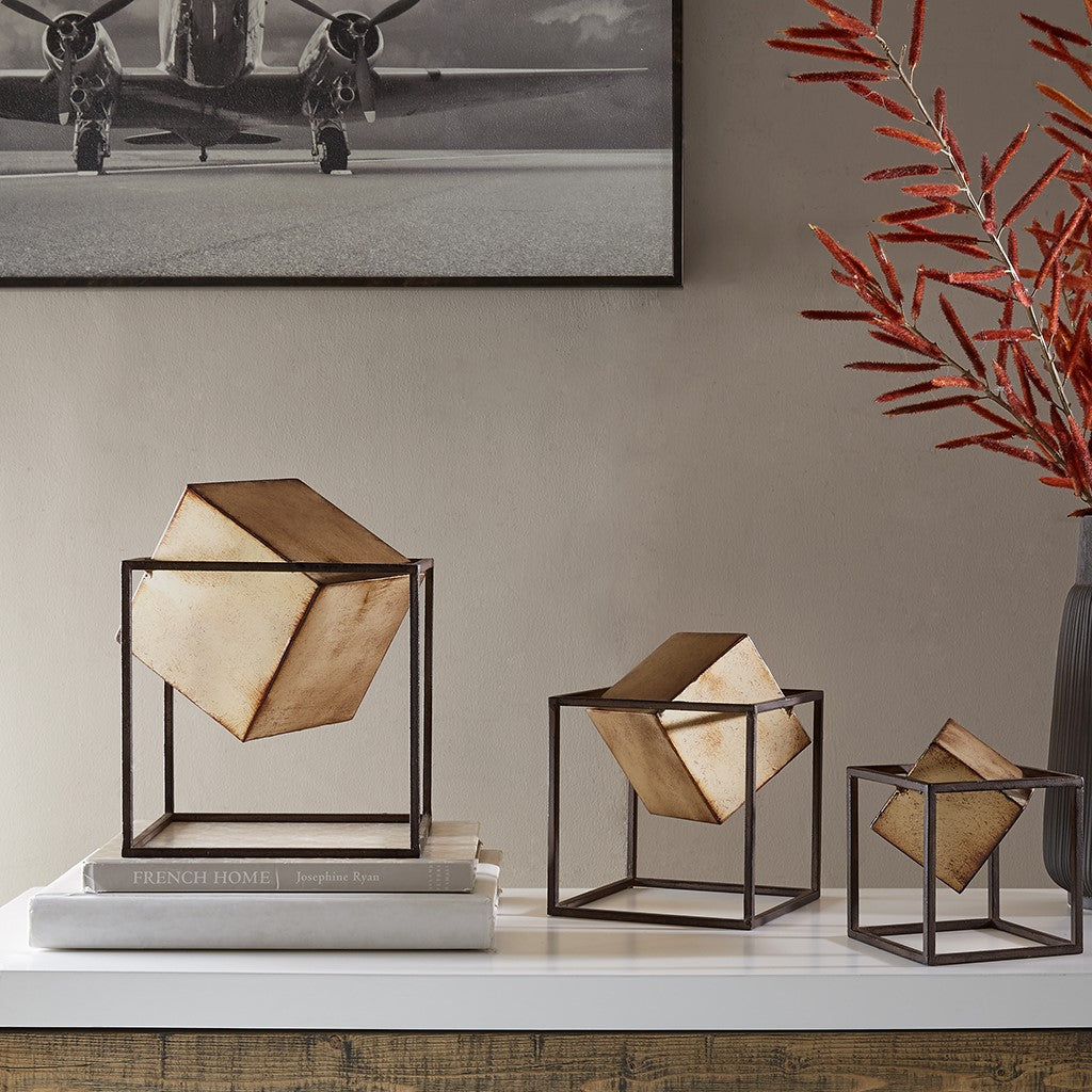 Quad Gold Cube Decor Set of 3