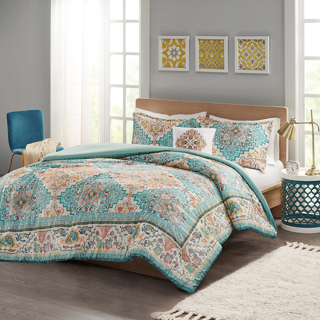 Deliah Seersucker Boho Printed Duvet Cover Set