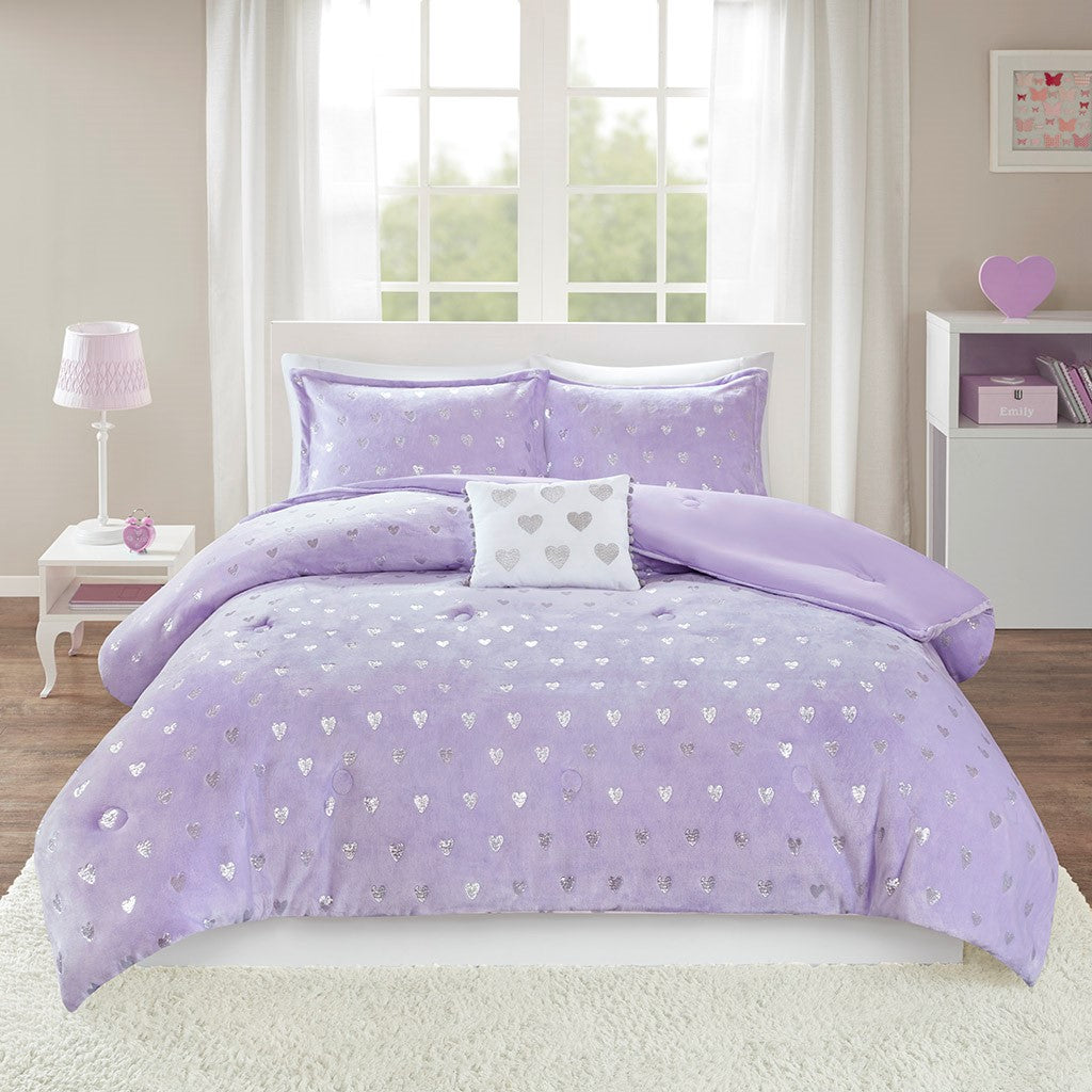 Rosalie Metallic Printed Plush Comforter Set