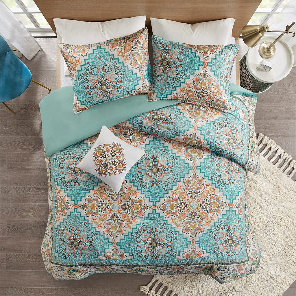 Deliah Seersucker Boho Printed Duvet Cover Set