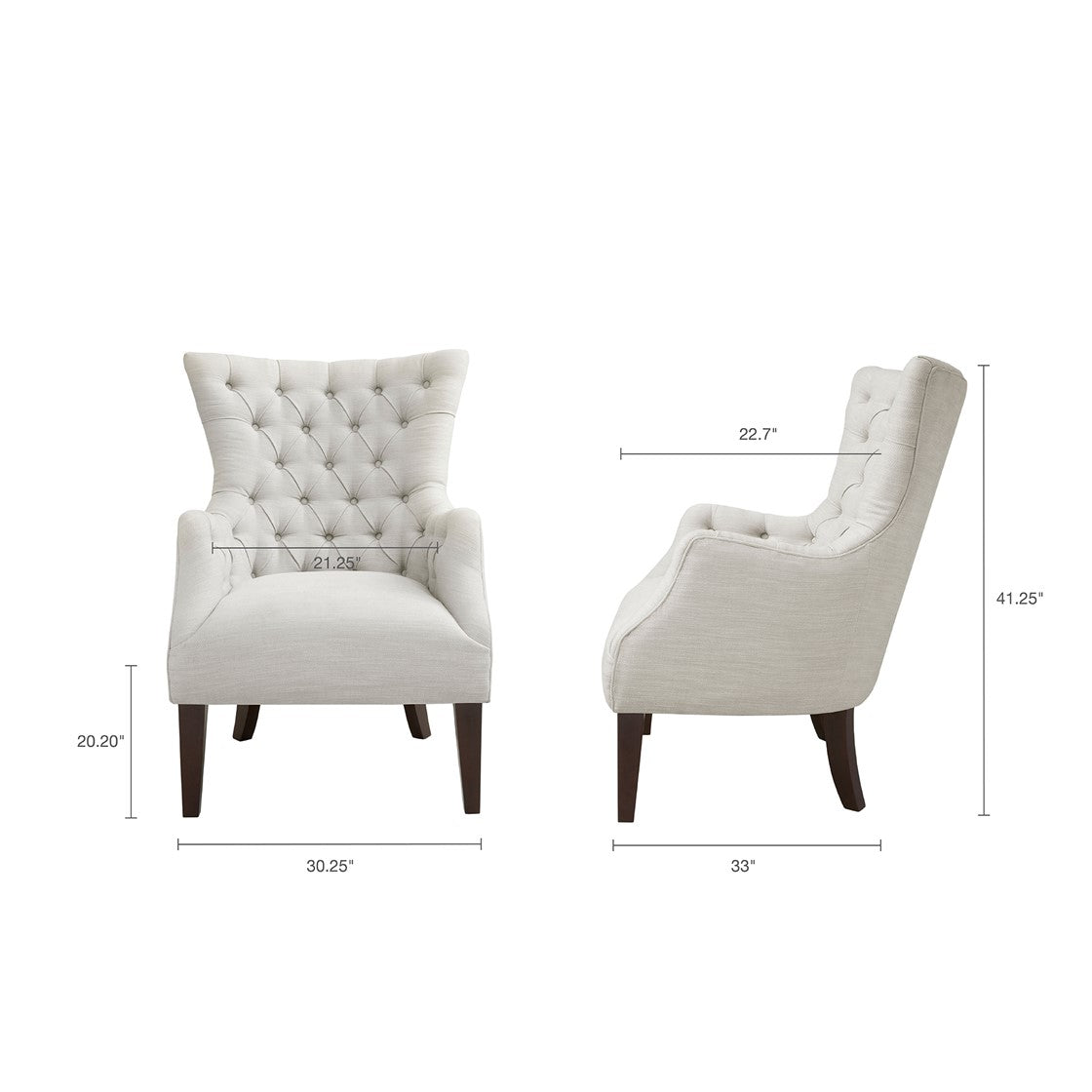 Hannah Button Tufted Ivory Wing Chair