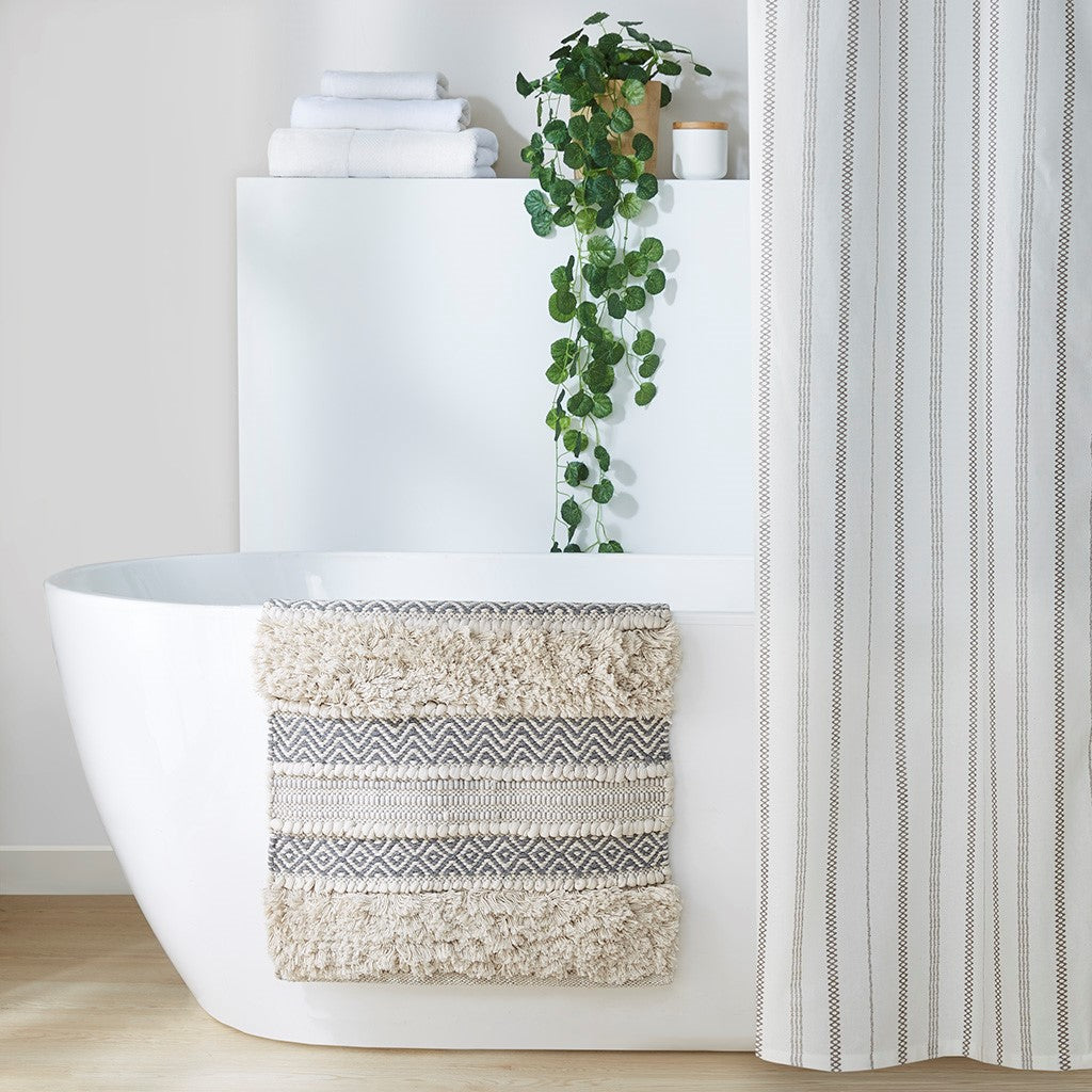 Asher Woven Texture Stripe Bath Rug