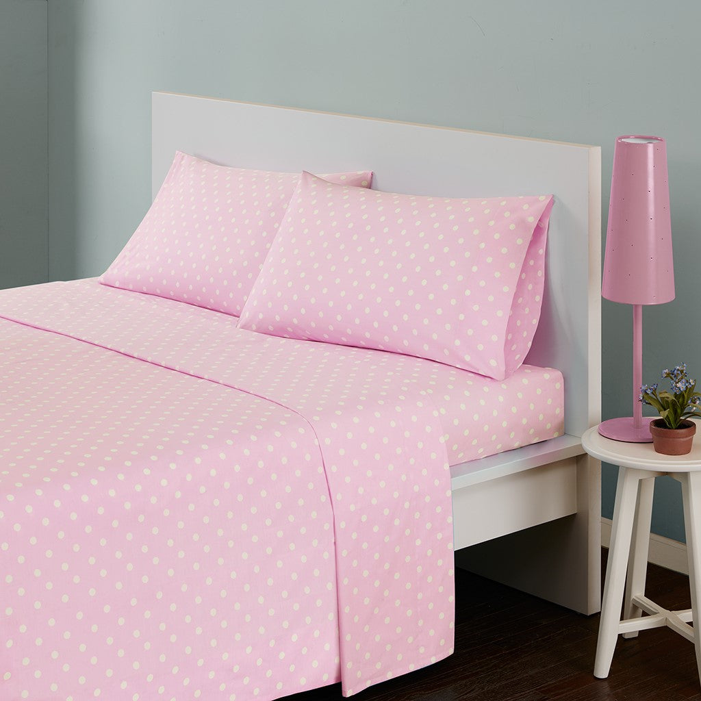 Polka Dot Printed 100% Cotton Sheet Set