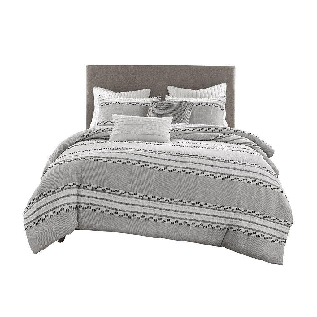 Lennon Organic Cotton Jacquard Duvet Cover Set