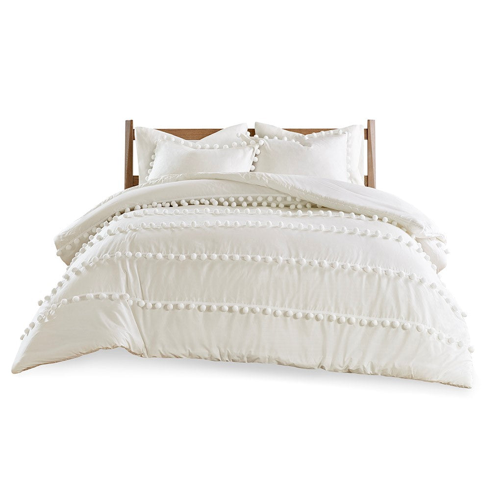 Leona 3 Piece Pom Pom Cotton Comforter Set