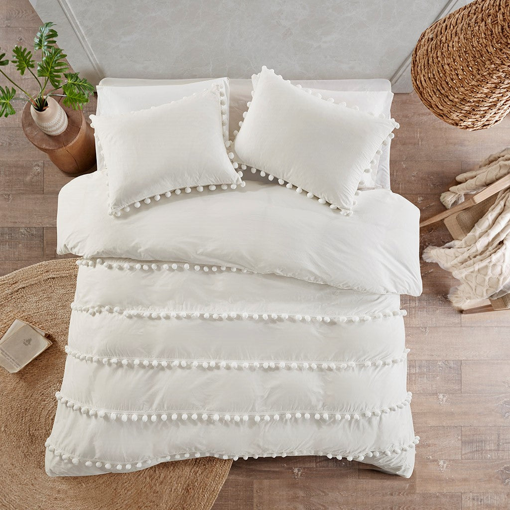 Leona 3 Piece Pom Pom Cotton Comforter Set