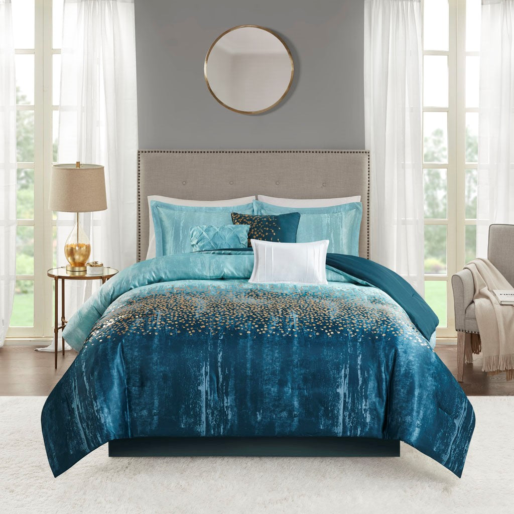 Midnight Garden 7 Piece Metallic Print Comforter Set