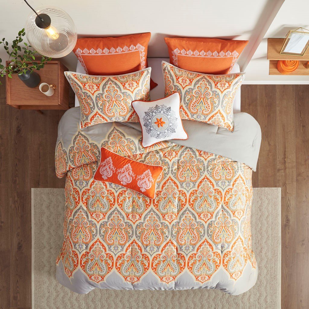 Wilmington Orange 7-Piece Comforter Set Comforter Sets By Olliix/JLA HOME (E & E Co., Ltd)