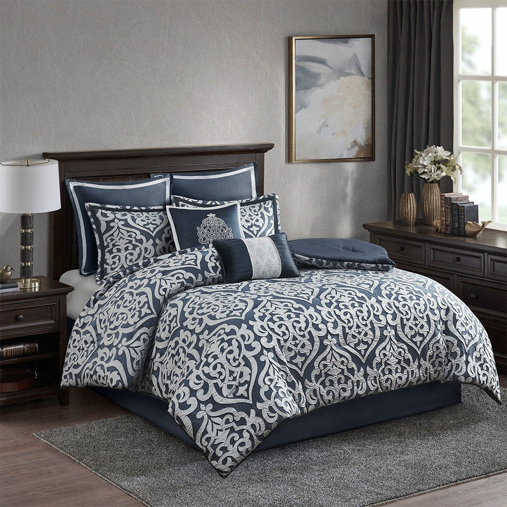 Omaha Navy 8-Piece Comforter Set Comforter Sets By Olliix/JLA HOME (E & E Co., Ltd)