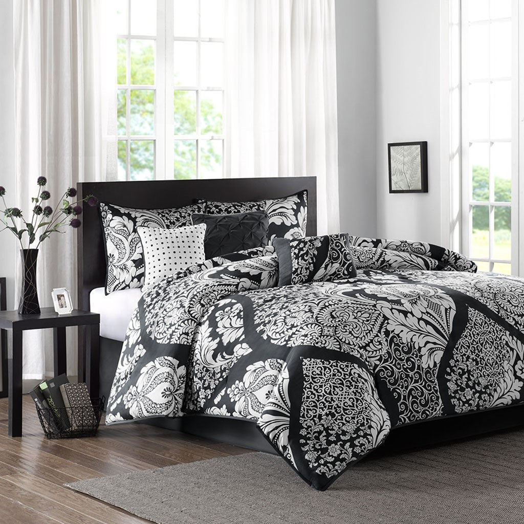 Vienna 7 Piece Cotton Printed Black Comforter Set