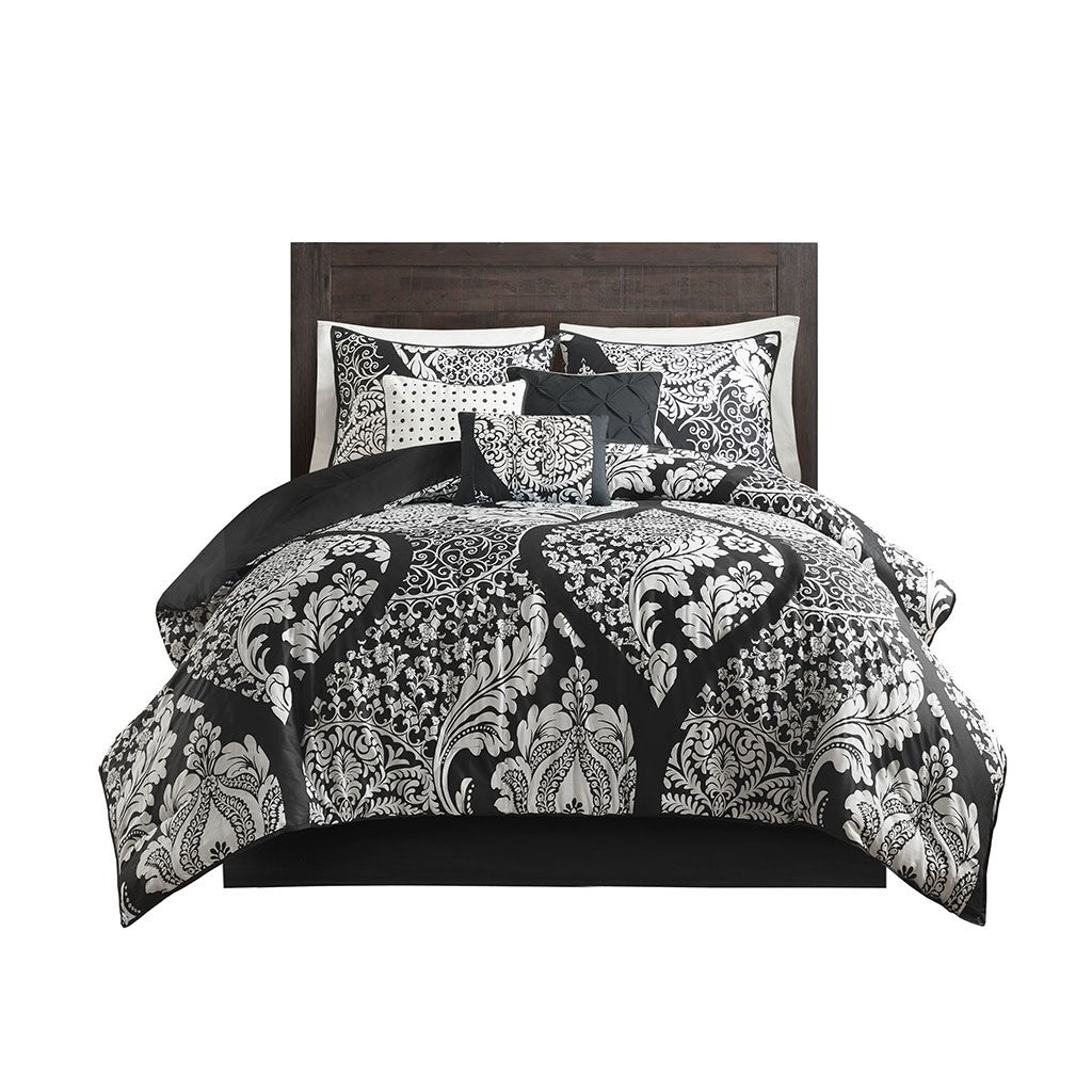 Vienna 7 Piece Cotton Printed Black Comforter Set