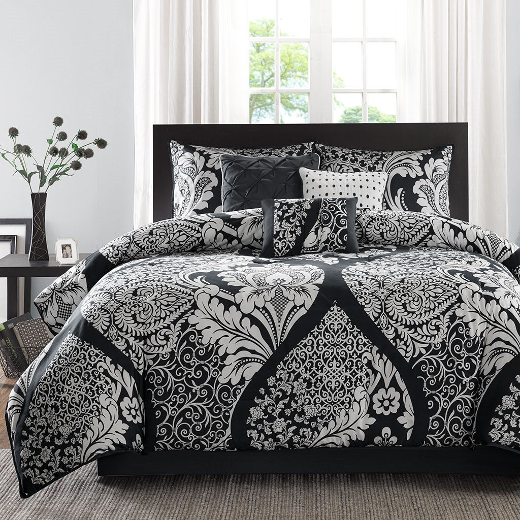 Vienna 7 Piece Cotton Printed Black Comforter Set