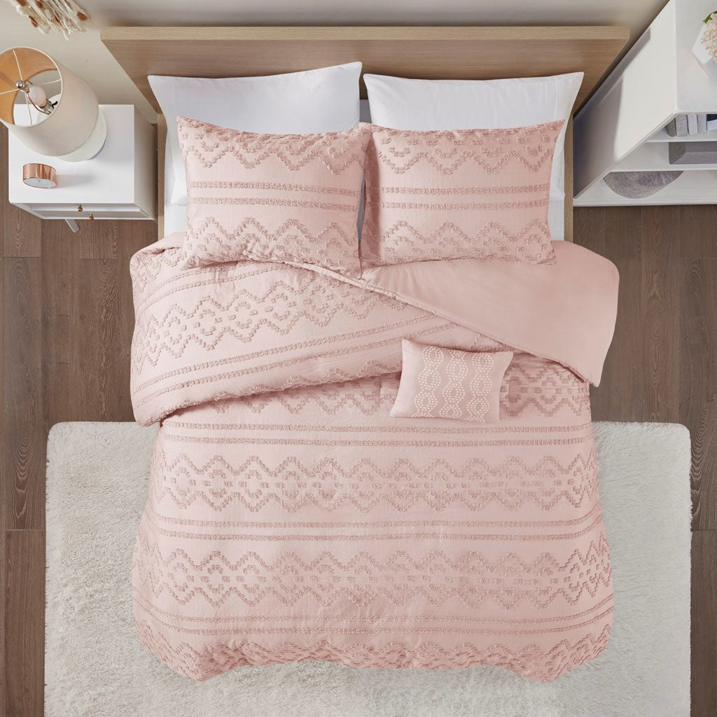 Annie Solid Clipped Jacquard Duvet Cover Set