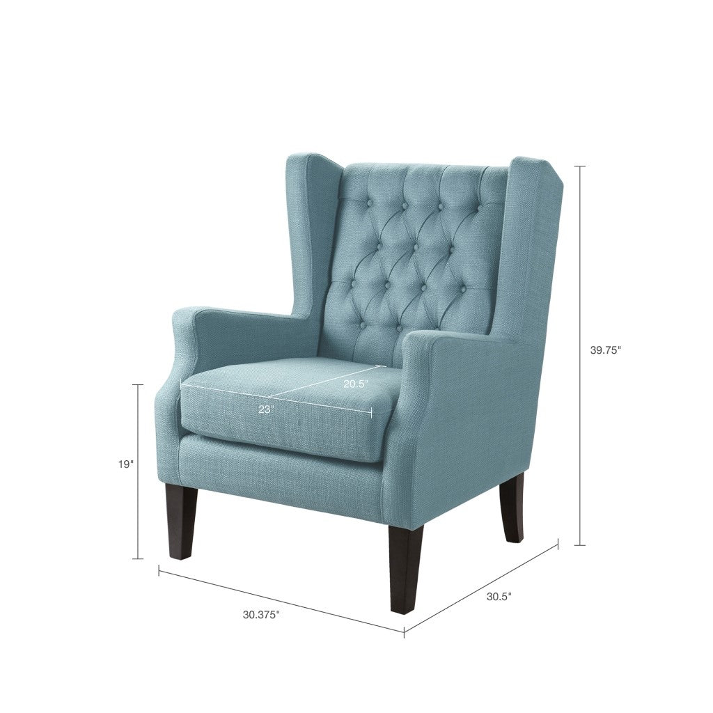 Maxwell Button Tufted Blue Wing Chair