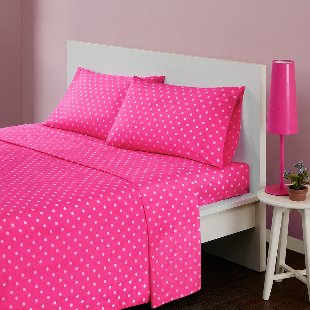 Polka Dot Printed 100% Cotton Sheet Set