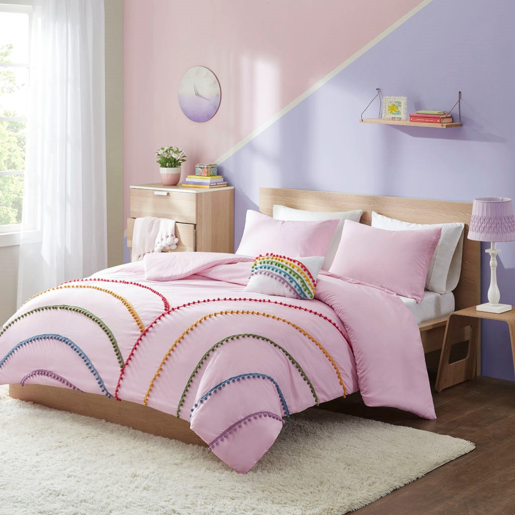 Juniper Rainbow Comforter Set With Pompom Trim