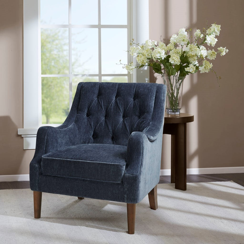 Qwen Button Tufted Navy Accent Chair