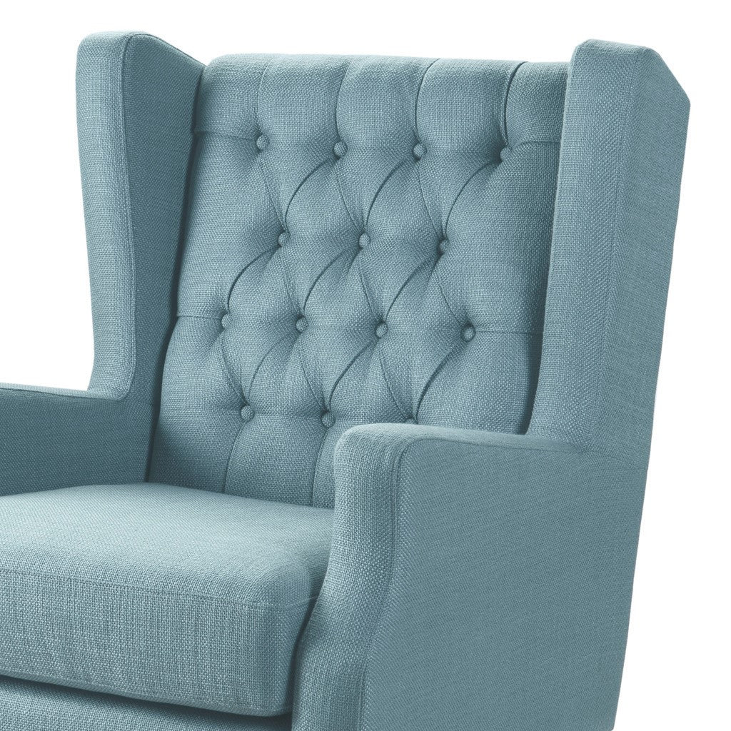 Maxwell Button Tufted Blue Wing Chair