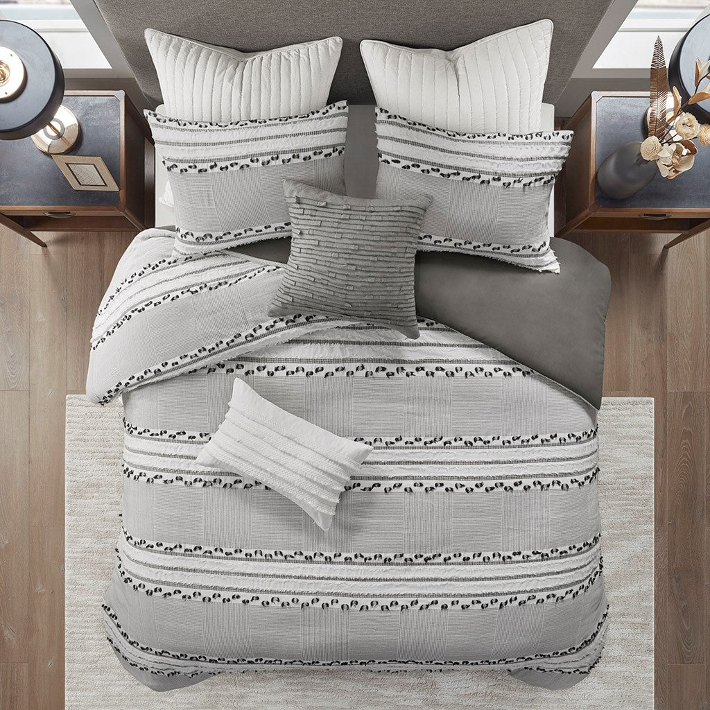 Lennon Organic Cotton Jacquard Duvet Cover Set