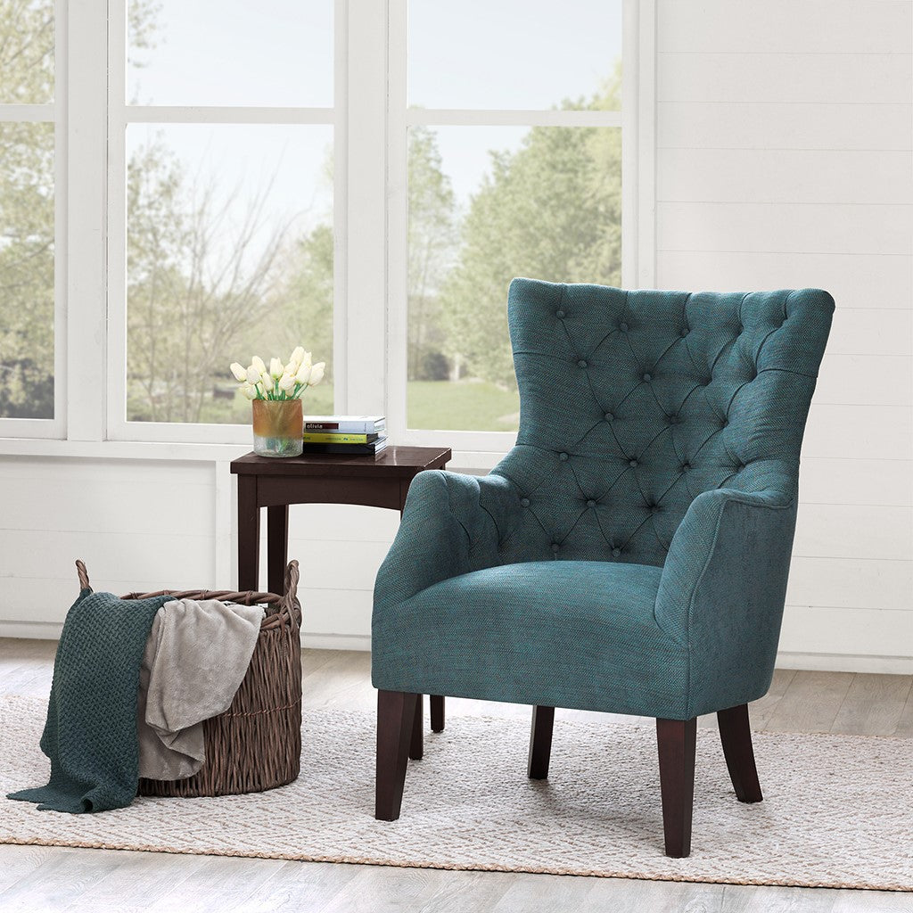 Hannah Button Tufted Teal Wing Chair