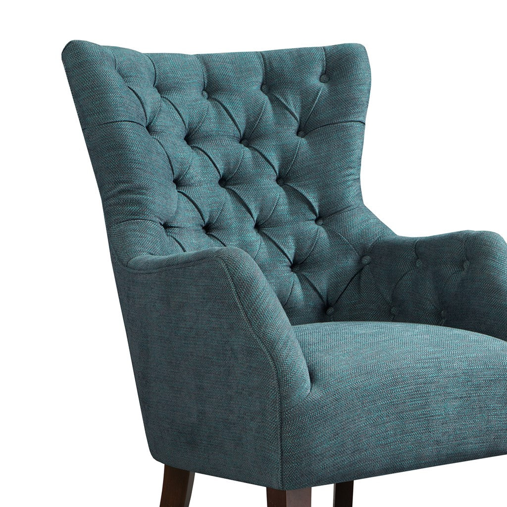 Hannah Button Tufted Teal Wing Chair