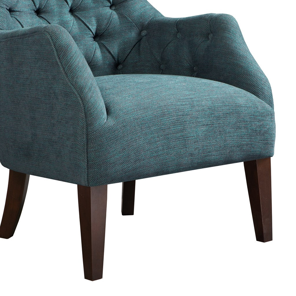 Hannah Button Tufted Teal Wing Chair