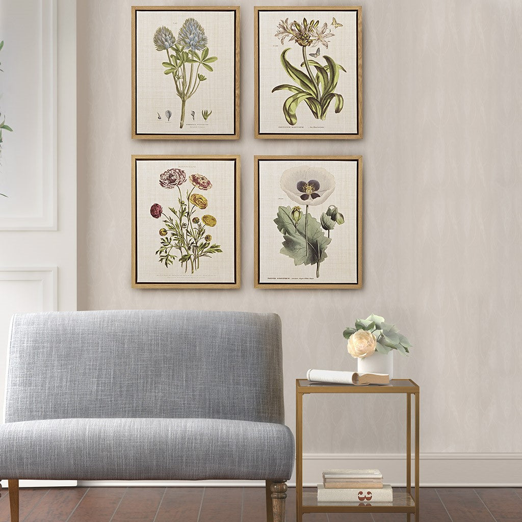 Herbal Botany Framed Linen Canvas 4 Piece Set