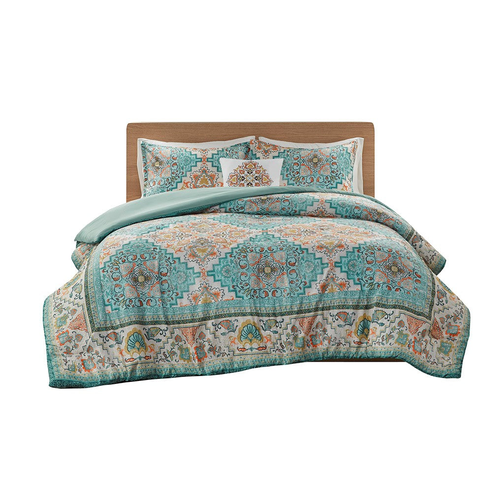 Deliah Seersucker Boho Printed Duvet Cover Set