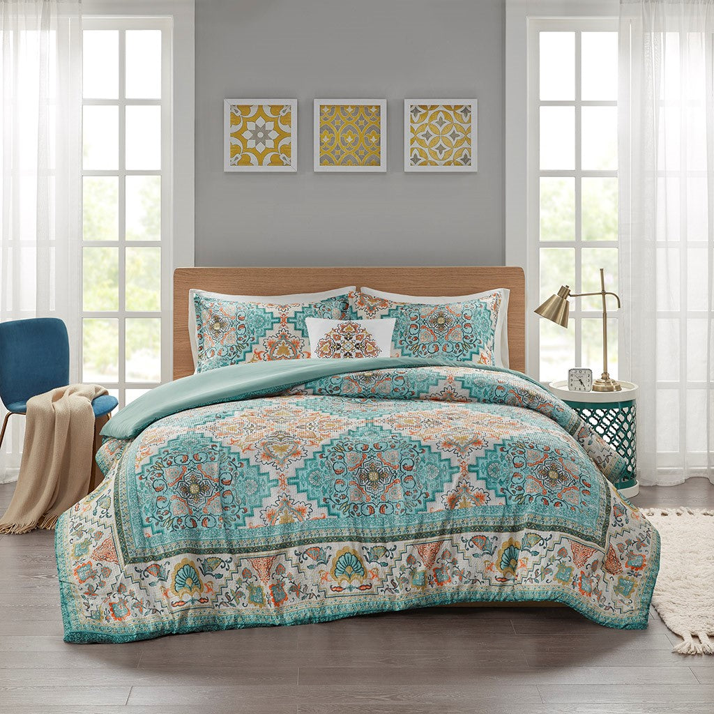 Deliah Seersucker Boho Printed Duvet Cover Set