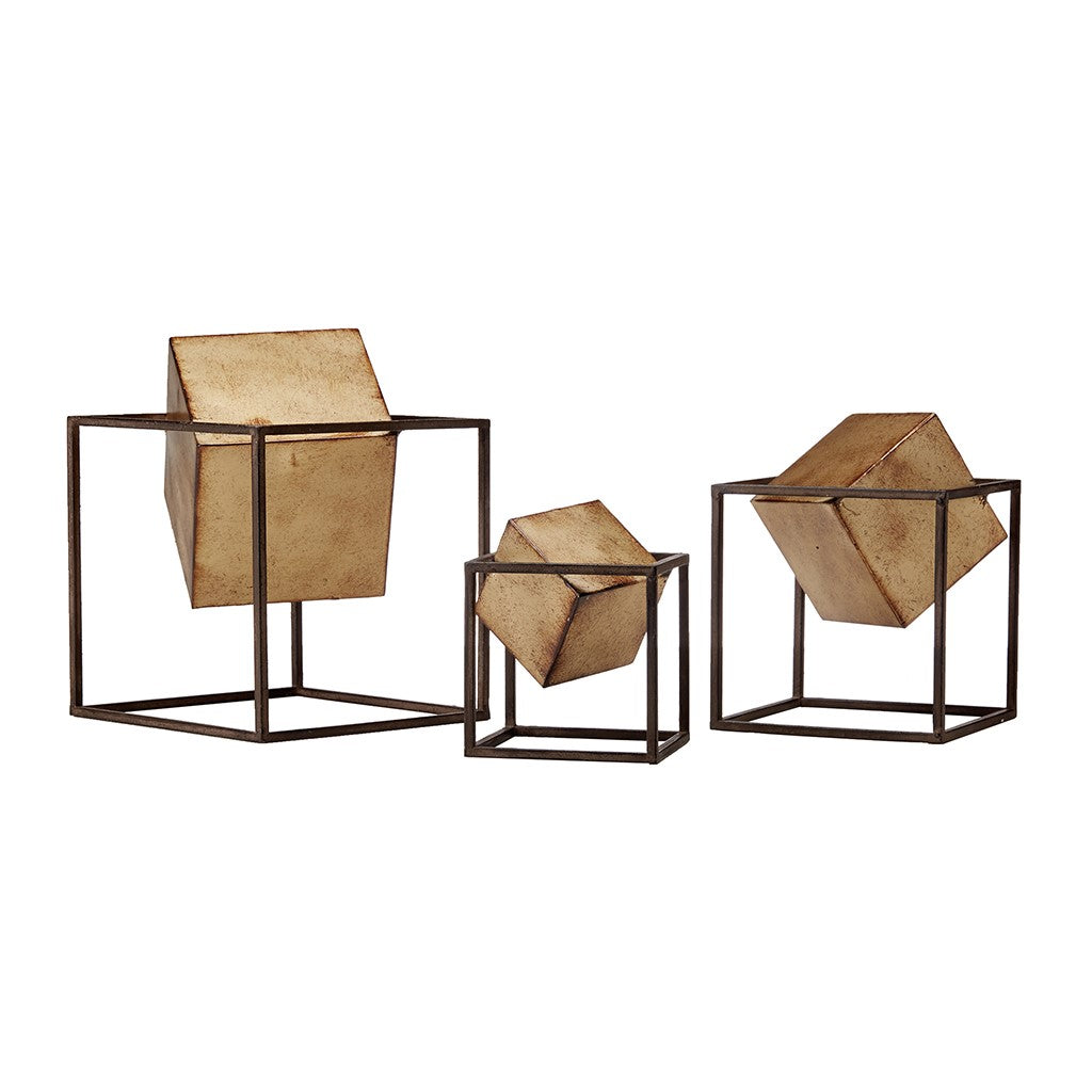 Quad Gold Cube Decor Set of 3