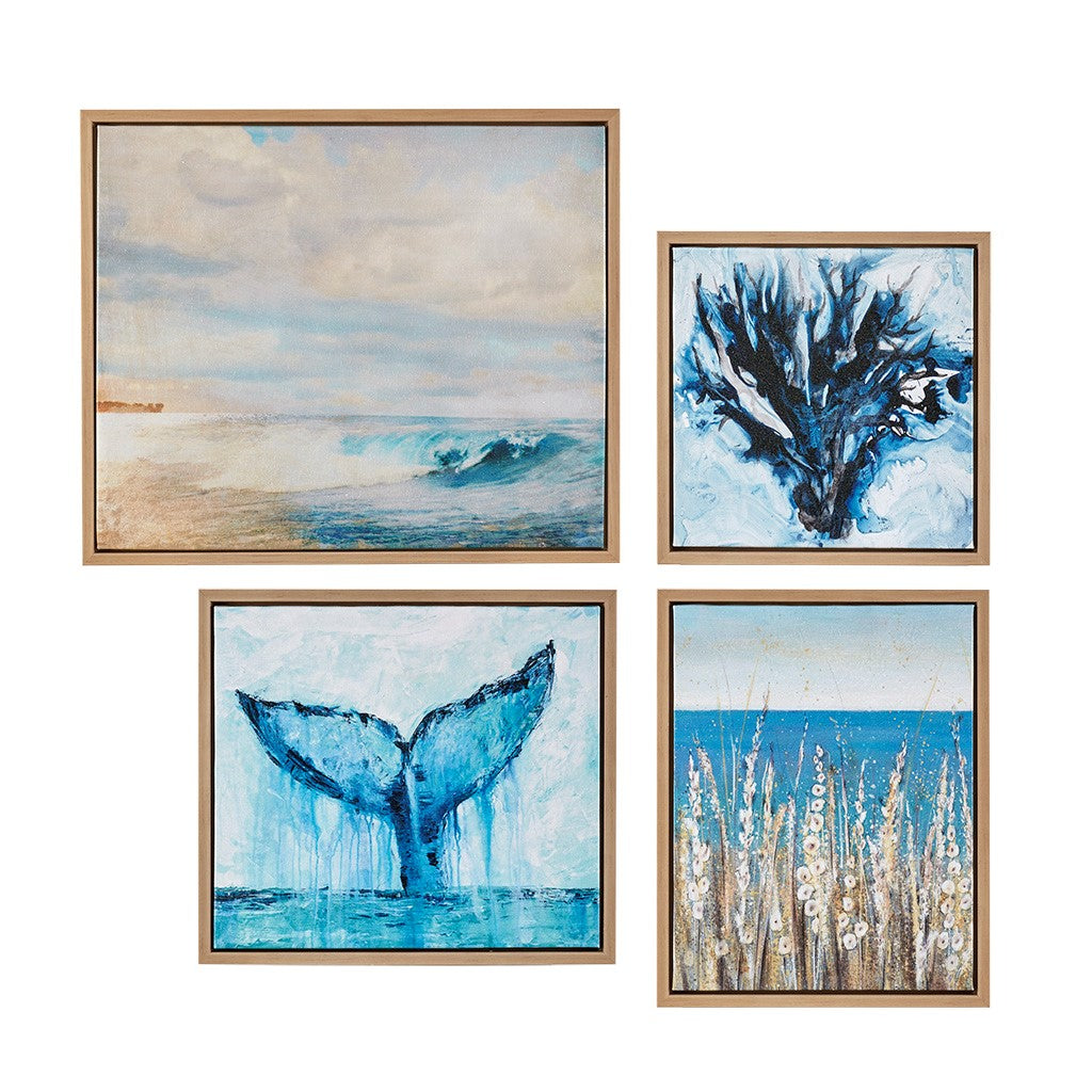 Seascape Gel Coat Framed Canvas 4PC Set