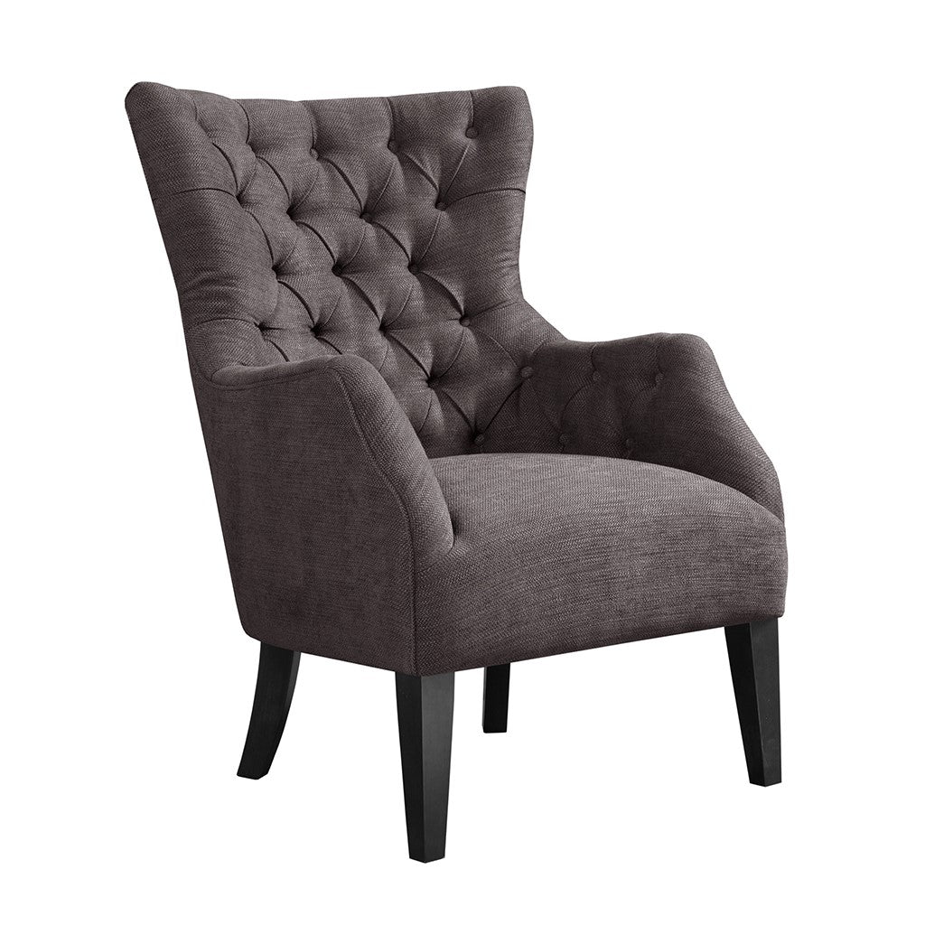 Hannah Button Tufted Brown Wing Chair