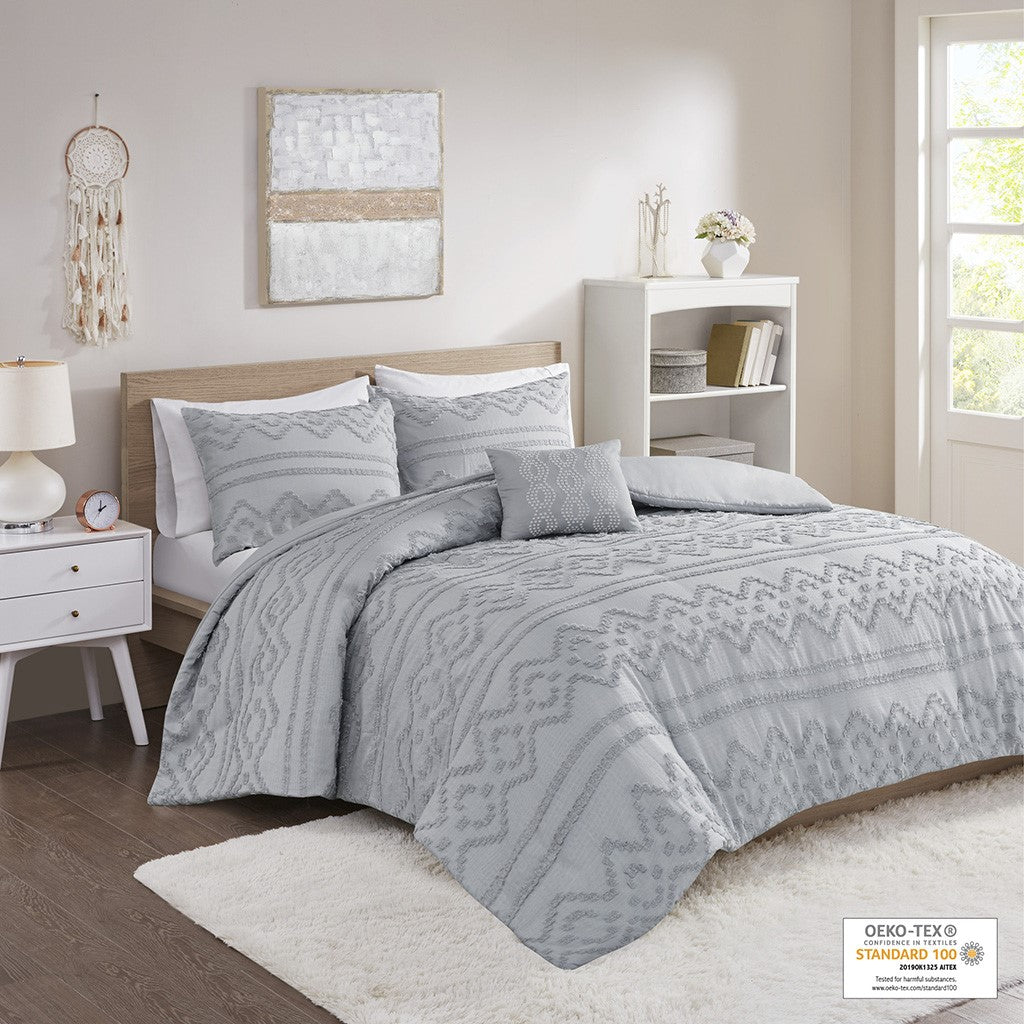 Annie Solid Clipped Jacquard Duvet Cover Set